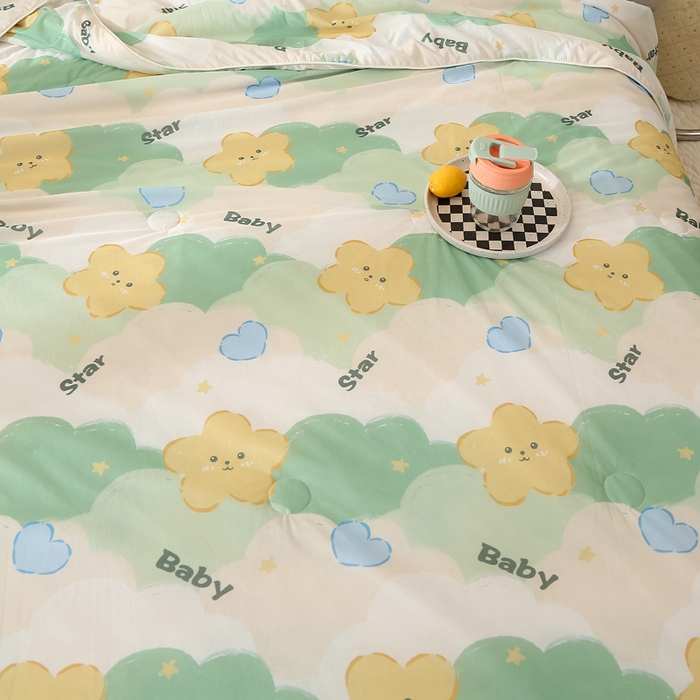 91家纺网 家纺一手货源 找家纺 薇玛仕 2026爆款新款印花凉感丝夏凉被空调被带氨自带凉感夏被 星语心愿-绿