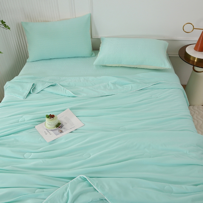 91家纺网 家纺一手货源 找家纺 薇玛仕 2026新款锦氨冰淇淋凉感丝夏凉被乳胶床单夏被四件套 薄荷兰