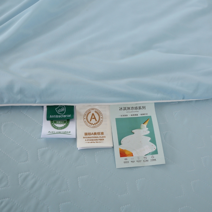 91家纺网 家纺一手货源 找家纺 薇玛仕 2026新款锦氨冰淇淋凉感丝夏凉被乳胶床单夏被四件套 冰爽蓝