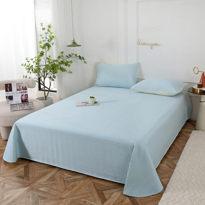 91家纺网 家纺一手货源 找家纺 薇玛仕 2026新款锦氨冰淇淋凉感丝夏凉被乳胶床单夏被四件套 冰爽蓝