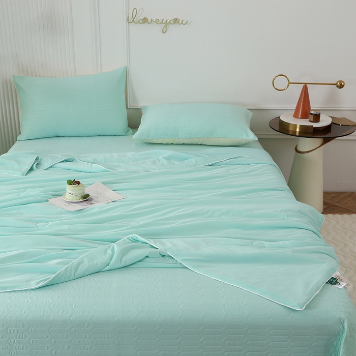 91家纺网 家纺一手货源 找家纺 薇玛仕 2026新款锦氨冰淇淋凉感丝夏凉被乳胶床单夏被四件套 薄荷兰