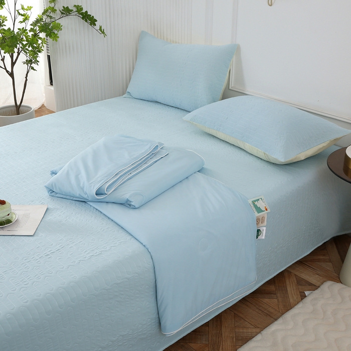 91家纺网 家纺一手货源 找家纺 薇玛仕 2026新款锦氨冰淇淋凉感丝夏凉被乳胶床单夏被四件套 冰爽蓝