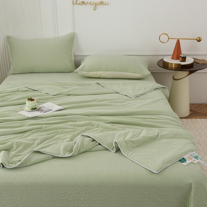 91家纺网 家纺一手货源 找家纺 薇玛仕 2026新款锦氨冰淇淋凉感丝夏凉被乳胶床单夏被四件套 抹茶绿
