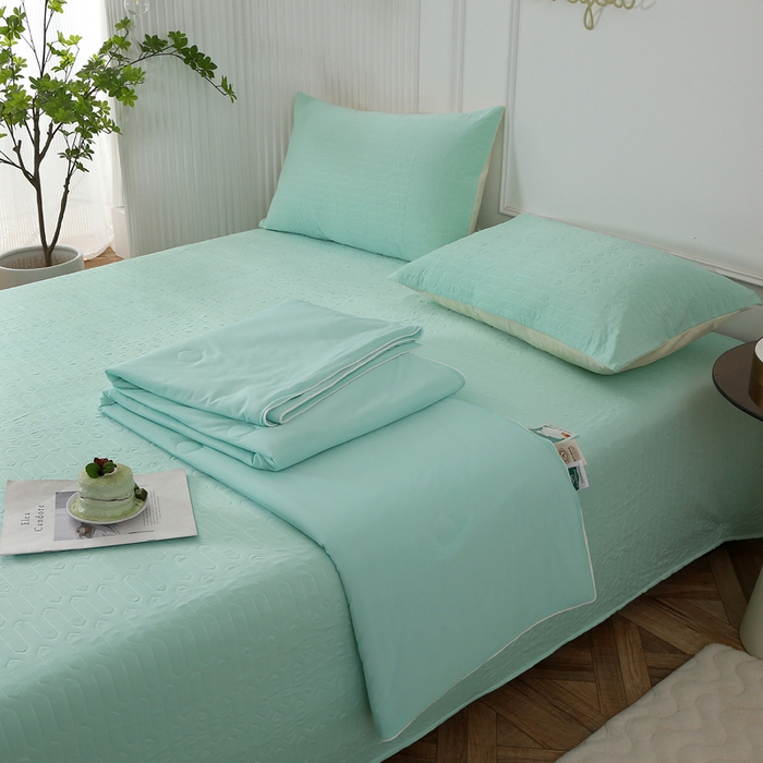 91家纺网 家纺一手货源 找家纺 薇玛仕 2026新款锦氨冰淇淋凉感丝夏凉被乳胶床单夏被四件套 薄荷兰