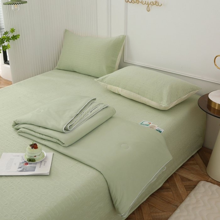 91家纺网 家纺一手货源 找家纺 薇玛仕 2026新款锦氨冰淇淋凉感丝夏凉被乳胶床单夏被四件套 抹茶绿