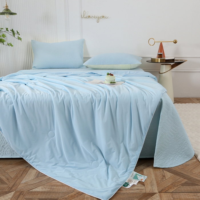 91家纺网 家纺一手货源 找家纺 薇玛仕 2026新款锦氨冰淇淋凉感丝夏凉被乳胶床单夏被四件套 冰爽蓝