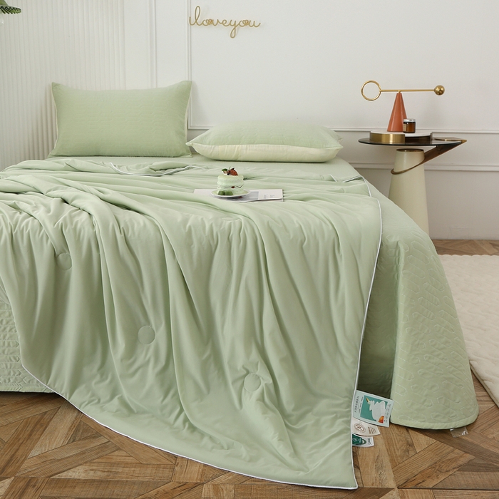 91家纺网 家纺一手货源 找家纺 薇玛仕 2026新款锦氨冰淇淋凉感丝夏凉被乳胶床单夏被四件套 抹茶绿