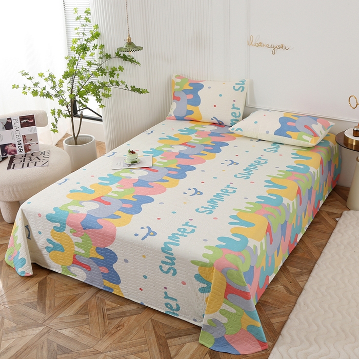 91家纺网 家纺一手货源 找家纺 薇玛仕 2026新款锦氨冰淇淋凉感丝夏凉被乳胶床单夏被四件套 多味彩虹