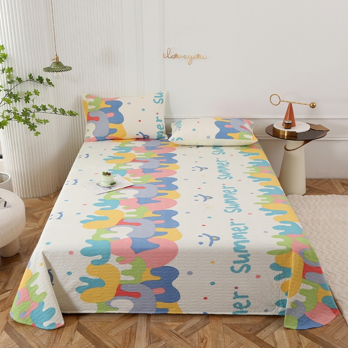 91家纺网 家纺一手货源 找家纺 薇玛仕 2026新款锦氨冰淇淋凉感丝夏凉被乳胶床单夏被四件套 多味彩虹