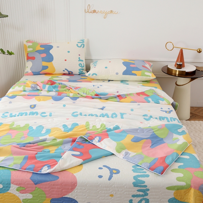 91家纺网 家纺一手货源 找家纺 薇玛仕 2026新款锦氨冰淇淋凉感丝夏凉被乳胶床单夏被四件套 多味彩虹