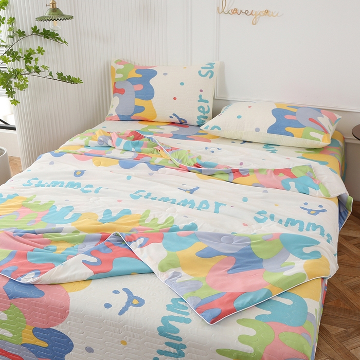 91家纺网 家纺一手货源 找家纺 薇玛仕 2026新款锦氨冰淇淋凉感丝夏凉被乳胶床单夏被四件套 多味彩虹