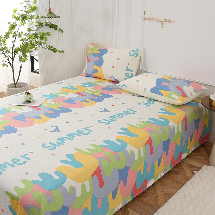 91家纺网 家纺一手货源 找家纺 薇玛仕 2026新款锦氨冰淇淋凉感丝夏凉被乳胶床单夏被四件套 多味彩虹