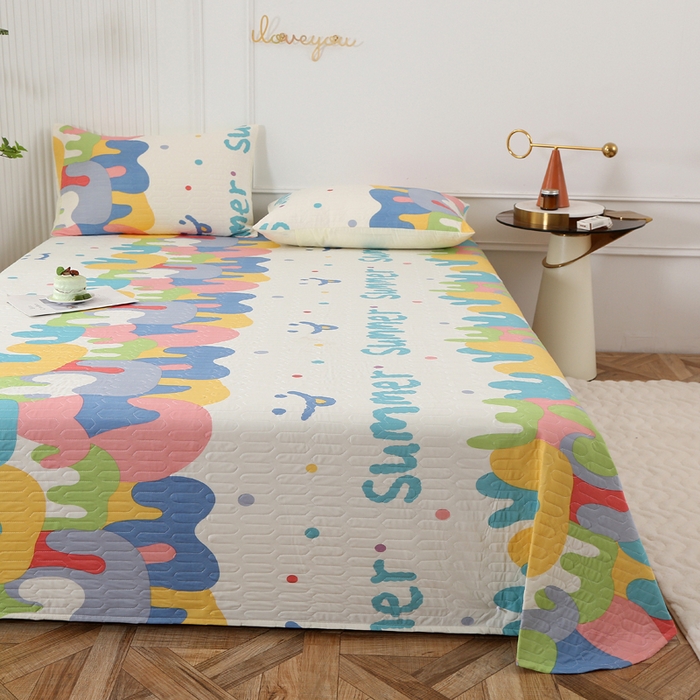 91家纺网 家纺一手货源 找家纺 薇玛仕 2026新款锦氨冰淇淋凉感丝夏凉被乳胶床单夏被四件套 多味彩虹