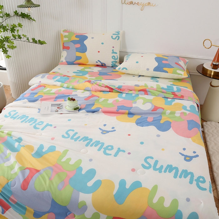 91家纺网 家纺一手货源 找家纺 薇玛仕 2026新款锦氨冰淇淋凉感丝夏凉被乳胶床单夏被四件套 多味彩虹