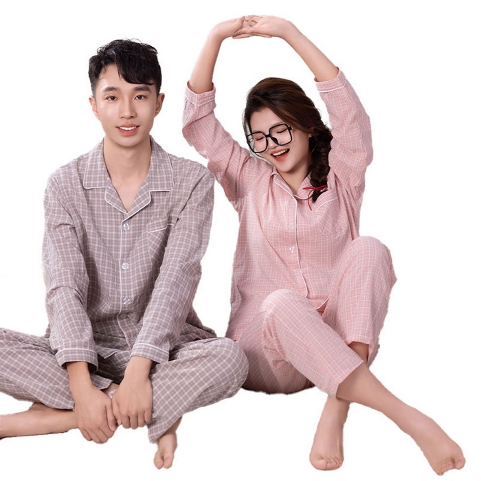 91家纺网 家纺一手货源 找家纺 （总）洛兰沙家居馆 新品纯棉睡衣女 水洗棉纯棉长袖春秋夏薄款长袖男情侣格子家居服