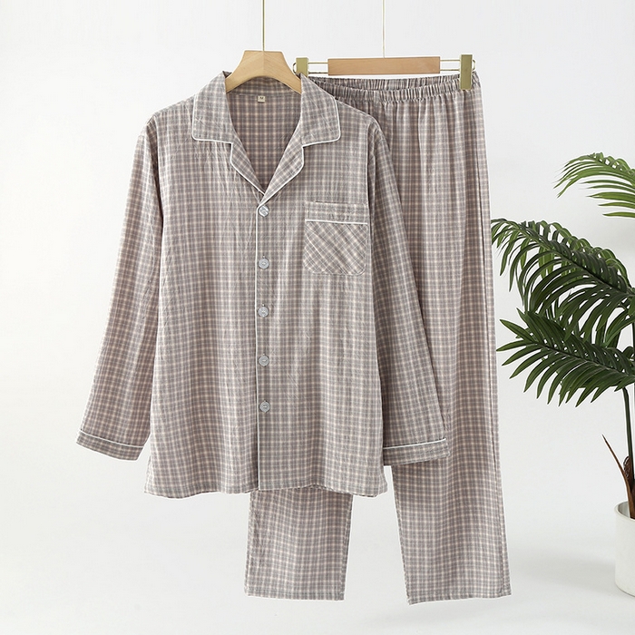 91家纺网 家纺一手货源 找家纺 （总）洛兰沙家居馆 新品纯棉睡衣女 水洗棉纯棉长袖春秋夏薄款长袖男情侣格子家居服