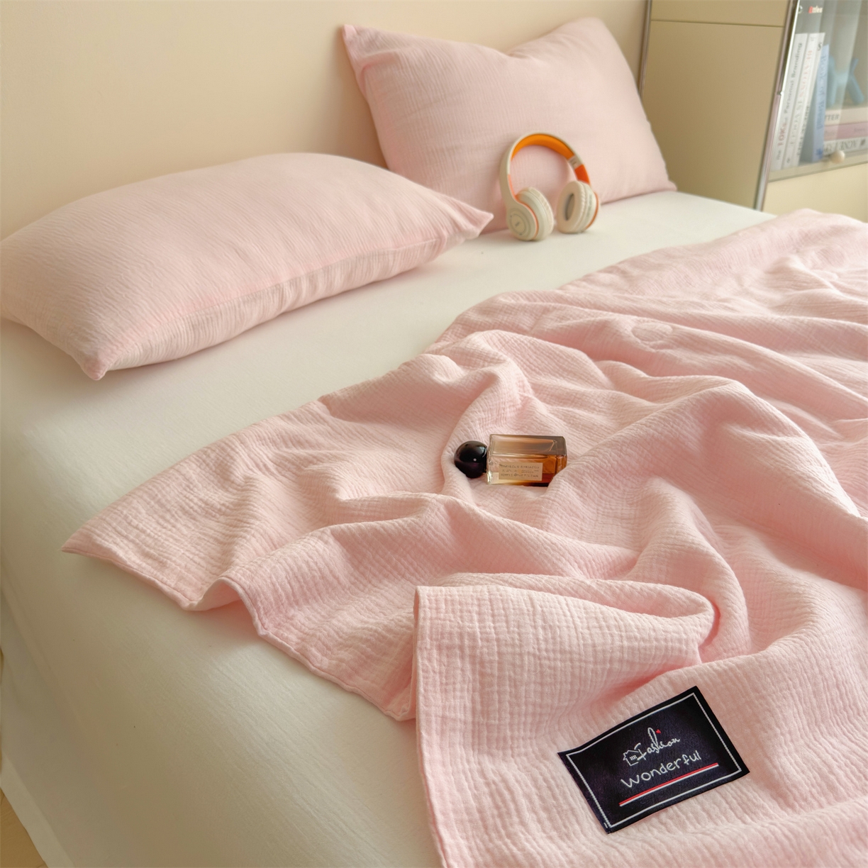 91家纺网 家纺一手货源 找家纺 布凡家居 2026新款A类母婴级全棉皱皱纱大豆夏被夏凉被空调被 马卡龙-樱花粉