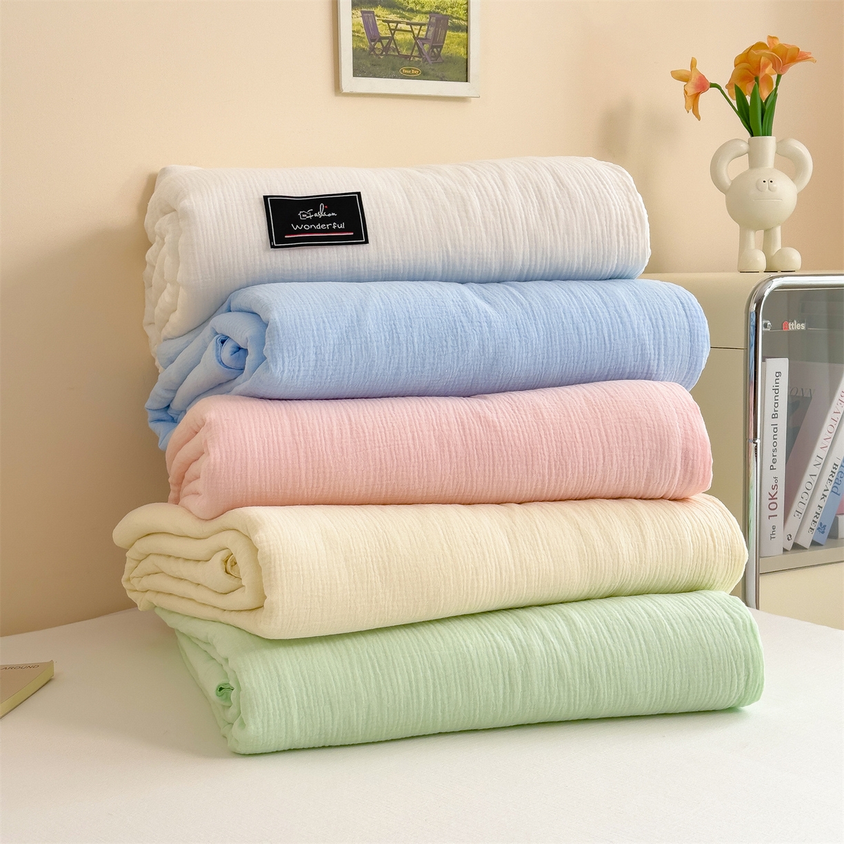 91家纺网 家纺一手货源 找家纺 布凡家居 2026新款A类母婴级全棉皱皱纱大豆夏被夏凉被空调被 组合图仅供展示不可下单