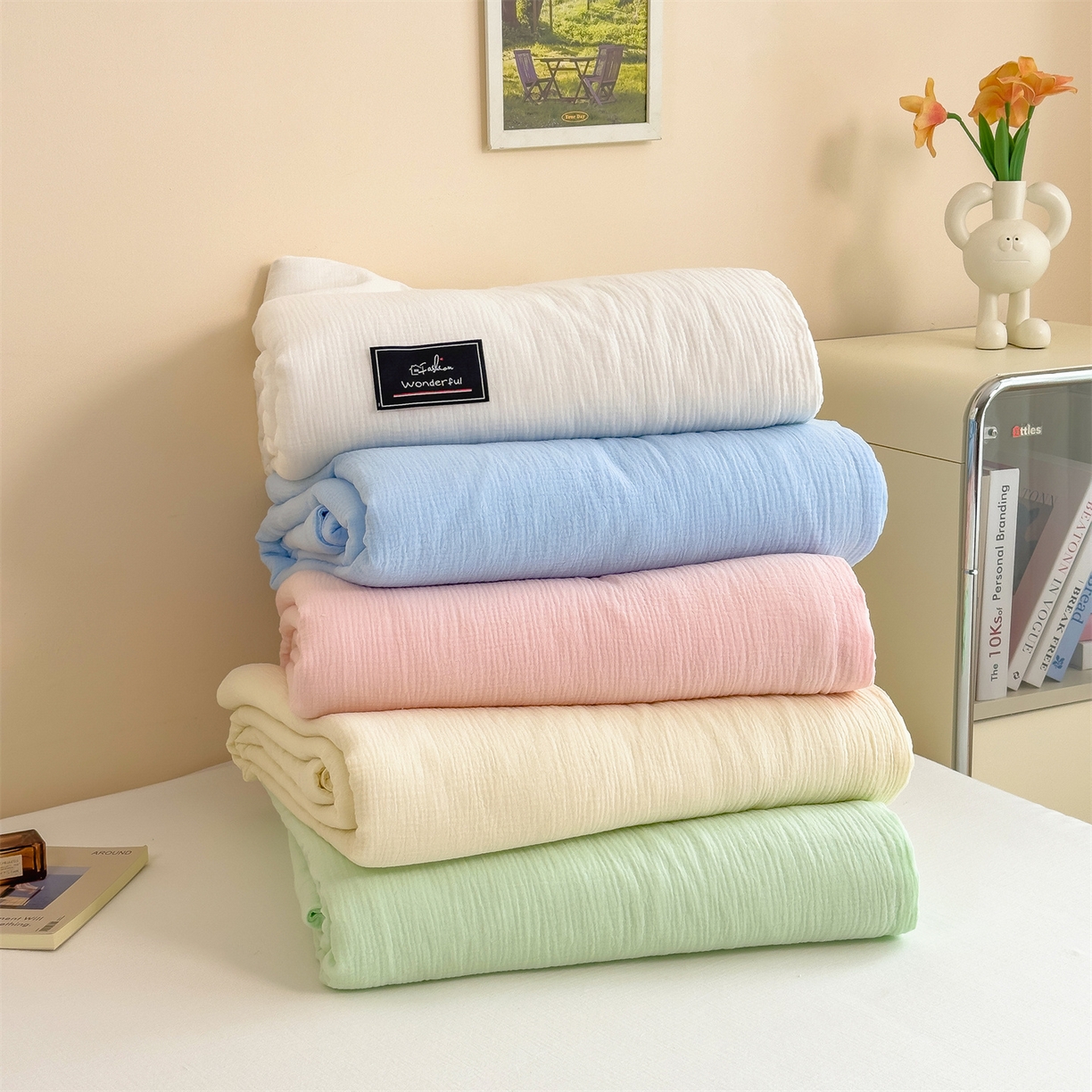 91家纺网 家纺一手货源 找家纺 布凡家居 2026新款A类母婴级全棉皱皱纱大豆夏被夏凉被空调被 组合图仅供展示不可下单