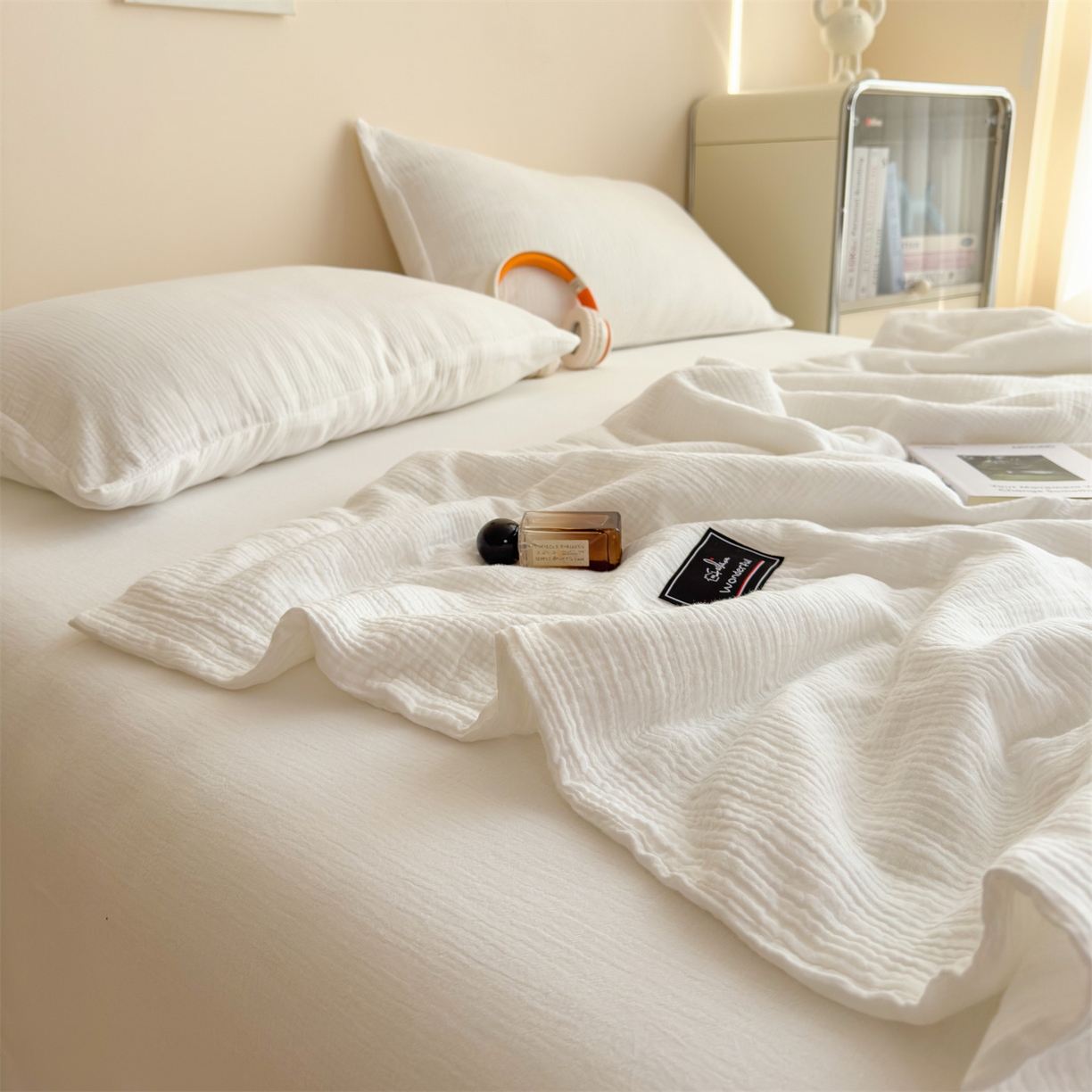 91家纺网 家纺一手货源 找家纺 布凡家居 2026新款A类母婴级全棉皱皱纱大豆夏被夏凉被空调被 马卡龙-米白