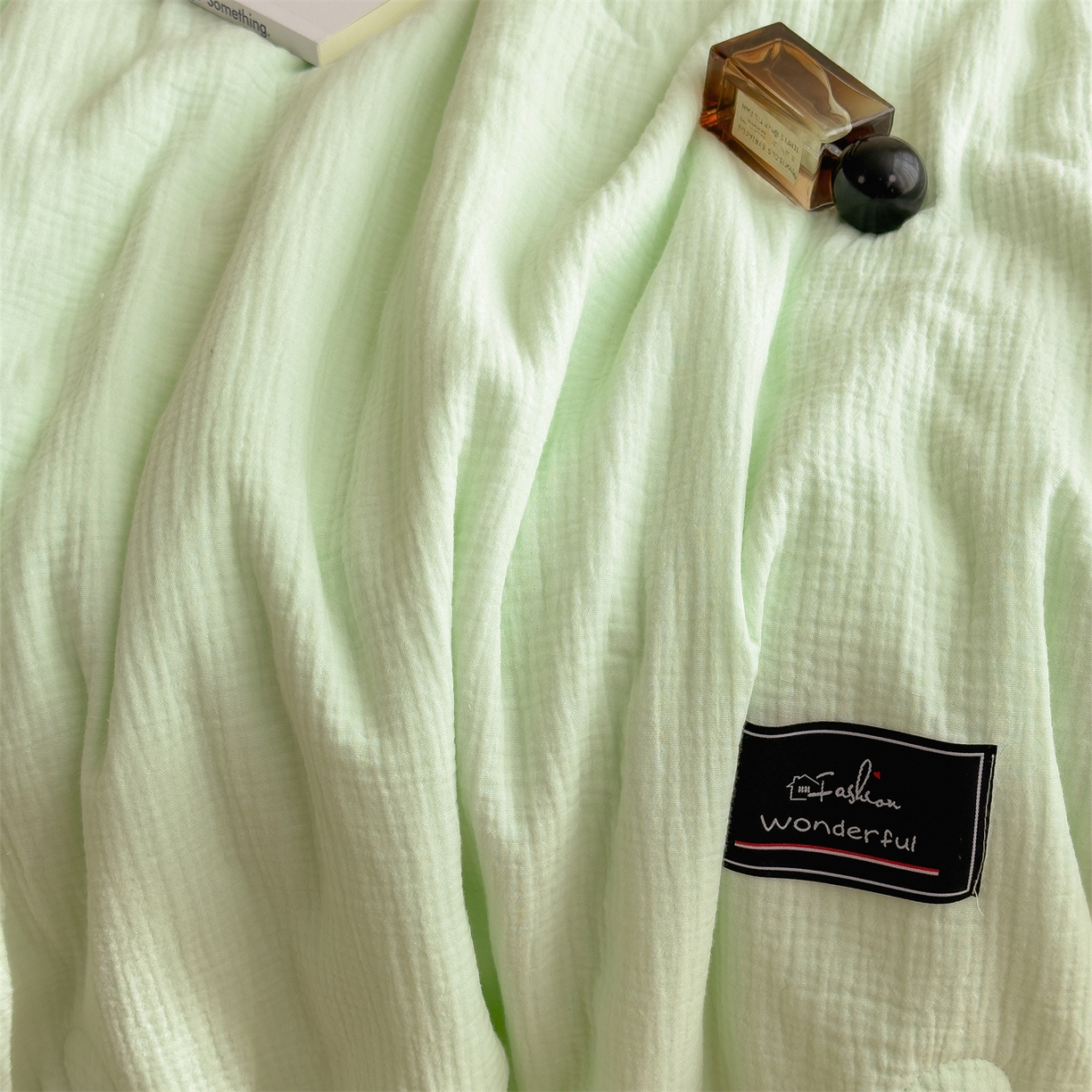 91家纺网 家纺一手货源 找家纺 布凡家居 2026新款A类母婴级全棉皱皱纱大豆夏被夏凉被空调被 马卡龙-果绿