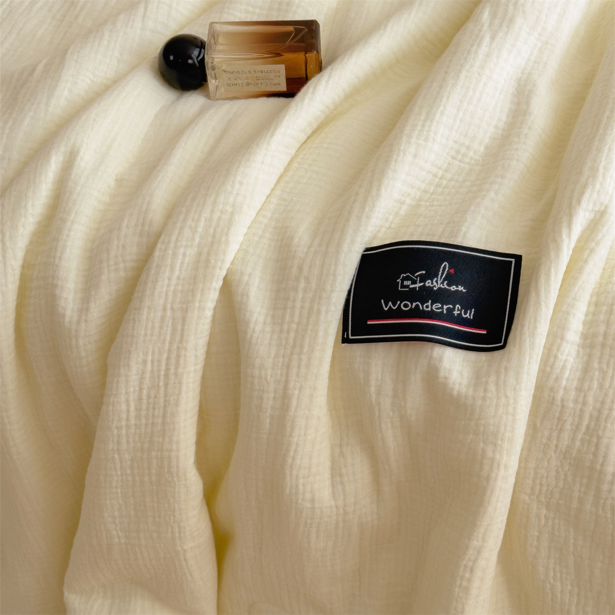 91家纺网 家纺一手货源 找家纺 布凡家居 2026新款A类母婴级全棉皱皱纱大豆夏被夏凉被空调被 马卡龙-米黄