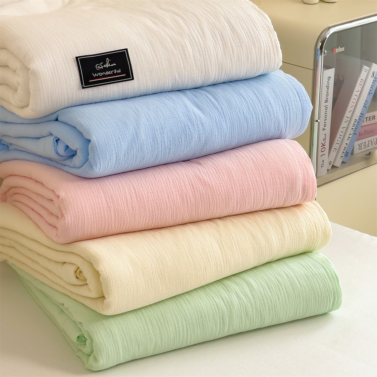 91家纺网 家纺一手货源 找家纺 布凡家居 2026新款A类母婴级全棉皱皱纱大豆夏被夏凉被空调被 组合图仅供展示不可下单