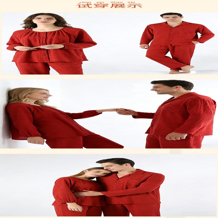 91家纺网 家纺一手货源 找家纺 （总）洛兰沙家居馆 红色结婚情侣纯棉睡衣新婚情侣套装婚用红色系本命年睡衣厂家批发