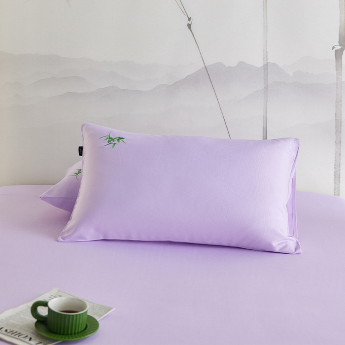 春皖家纺 2026新款A类竹纤维绣花床单凉席系列-单枕套风格2 霞光紫