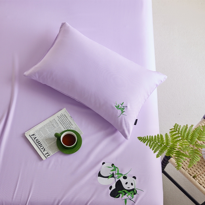 91家纺网 家纺一手货源 找家纺 春皖家纺 2026新款A类竹纤维绣花床单凉席系列-单枕套风格2 霞光紫