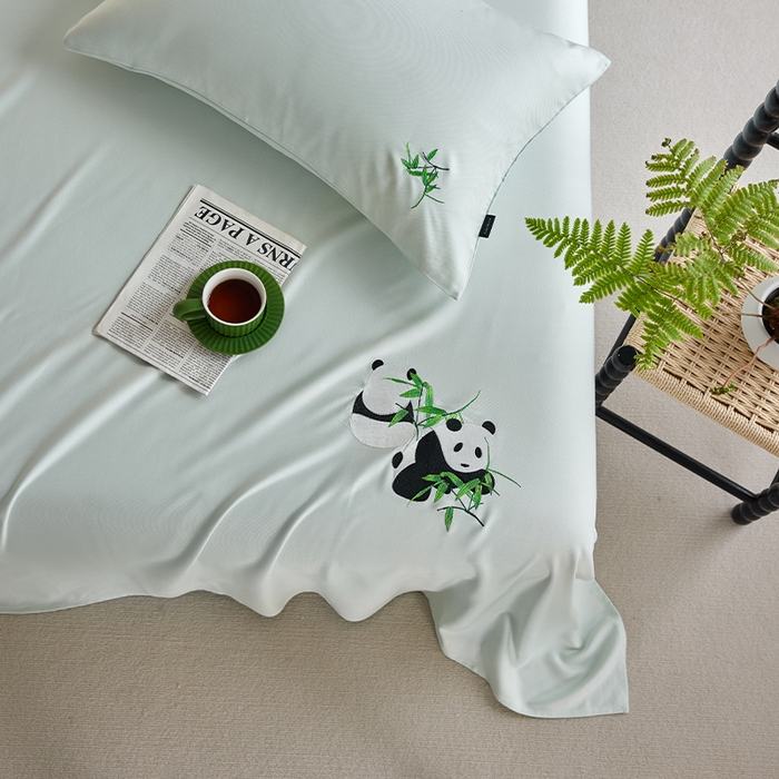 91家纺网 家纺一手货源 找家纺 春皖家纺 2026新款A类竹纤维绣花床单凉席系列-单枕套风格2 淡雅绿