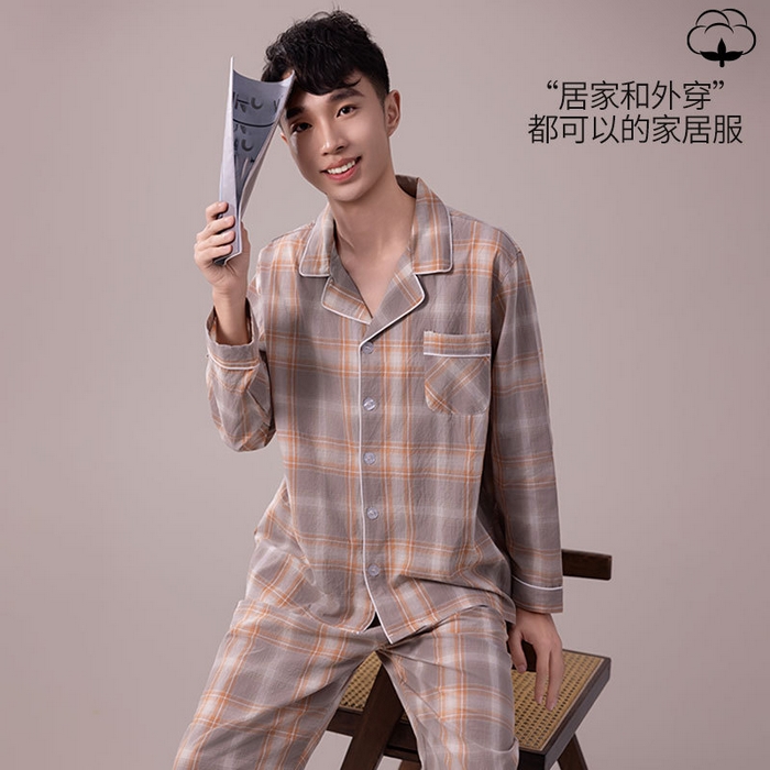 91家纺网 家纺一手货源 找家纺 （总）洛兰沙家居馆 日式纯棉情侣睡衣春秋夏季无印风男女纱布长袖长裤家居服套装