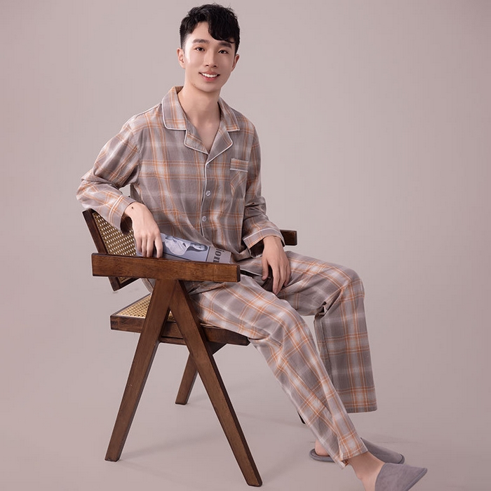 91家纺网 家纺一手货源 找家纺 （总）洛兰沙家居馆 日式纯棉情侣睡衣春秋夏季无印风男女纱布长袖长裤家居服套装