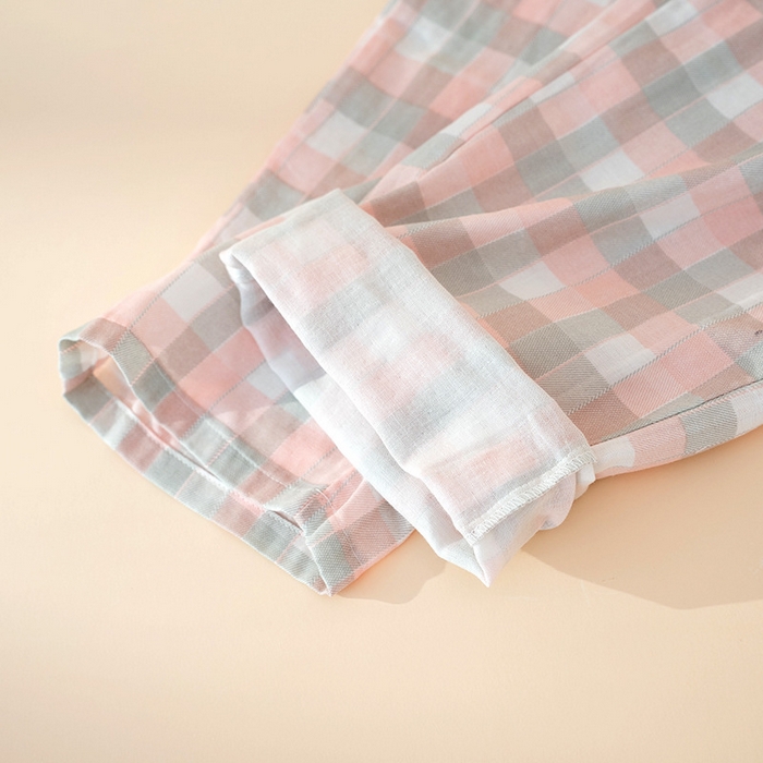 91家纺网 家纺一手货源 找家纺 （总）洛兰沙家居馆 日式纯棉情侣睡衣春秋夏季无印风男女纱布长袖长裤家居服套装