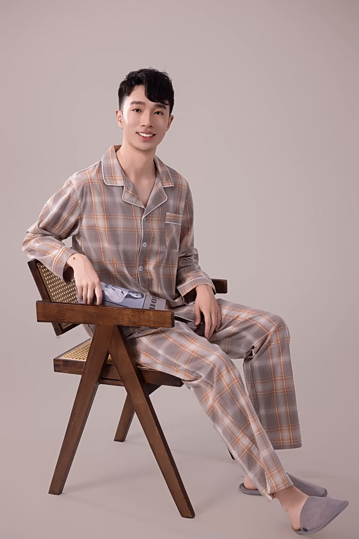 91家纺网 家纺一手货源 找家纺 （总）洛兰沙家居馆 日式纯棉情侣睡衣春秋夏季无印风男女纱布长袖长裤家居服套装