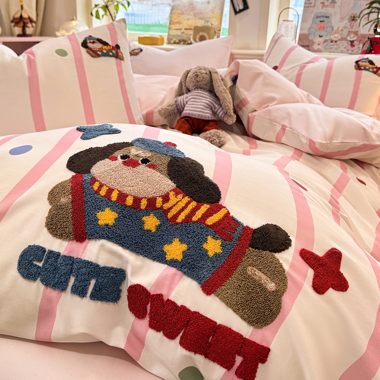 91家纺网 家纺一手货源 找家纺 卧趣2020全棉大版磨毛纯棉婚庆大红生态磨毛四件套百年好合