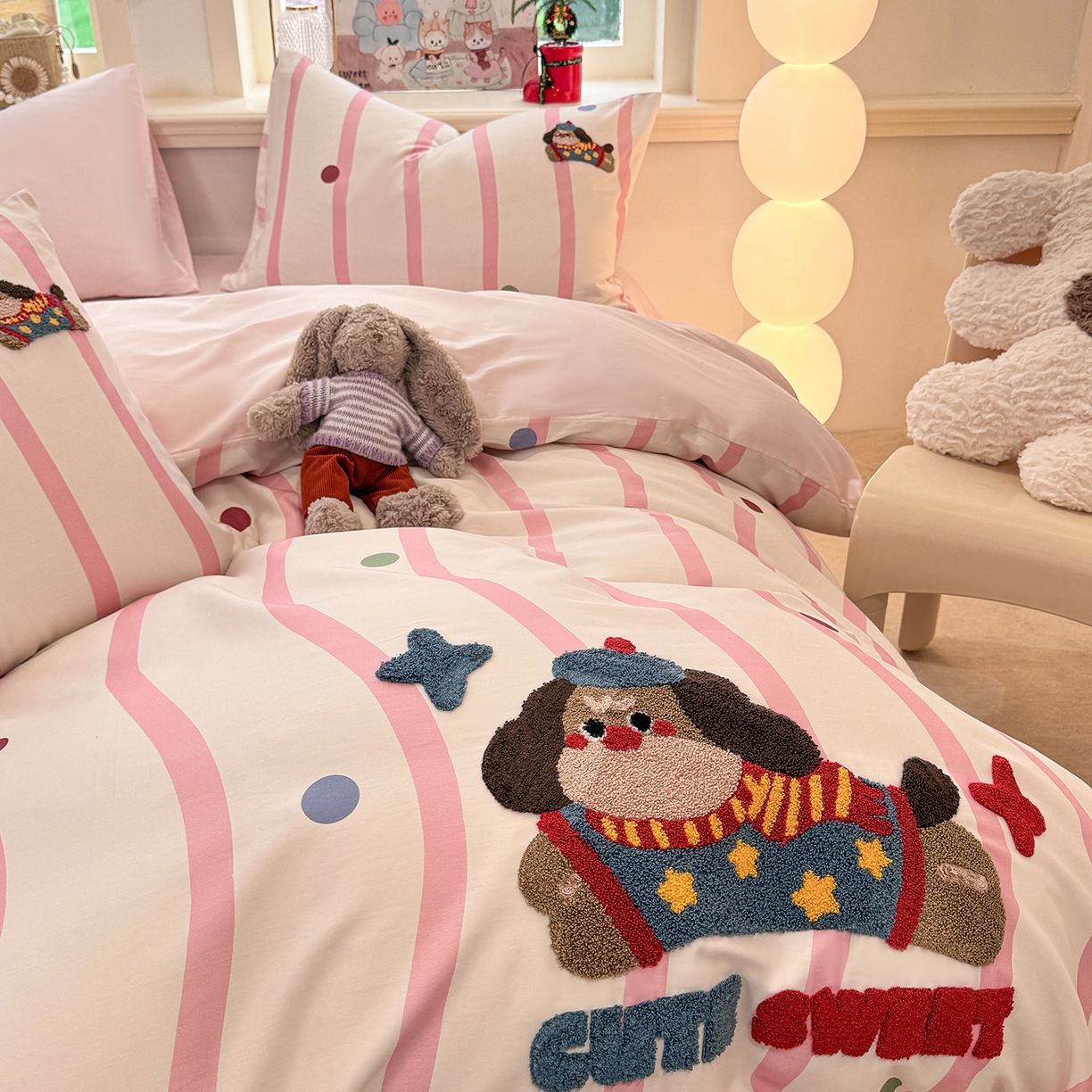 91家纺网 家纺一手货源 找家纺 （总）卧趣家纺 2026新款A类100Pro贡缎全棉纯棉卡通毛巾绣四件套