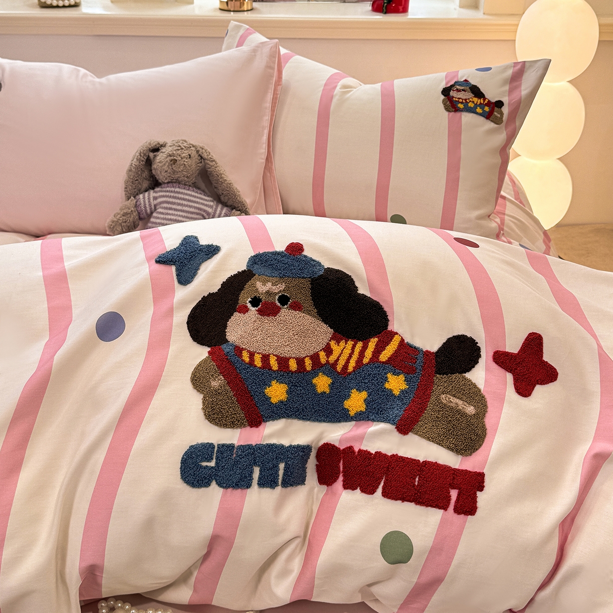 91家纺网 家纺一手货源 找家纺 （总）卧趣家纺 2026新款A类100Pro贡缎全棉纯棉卡通毛巾绣四件套