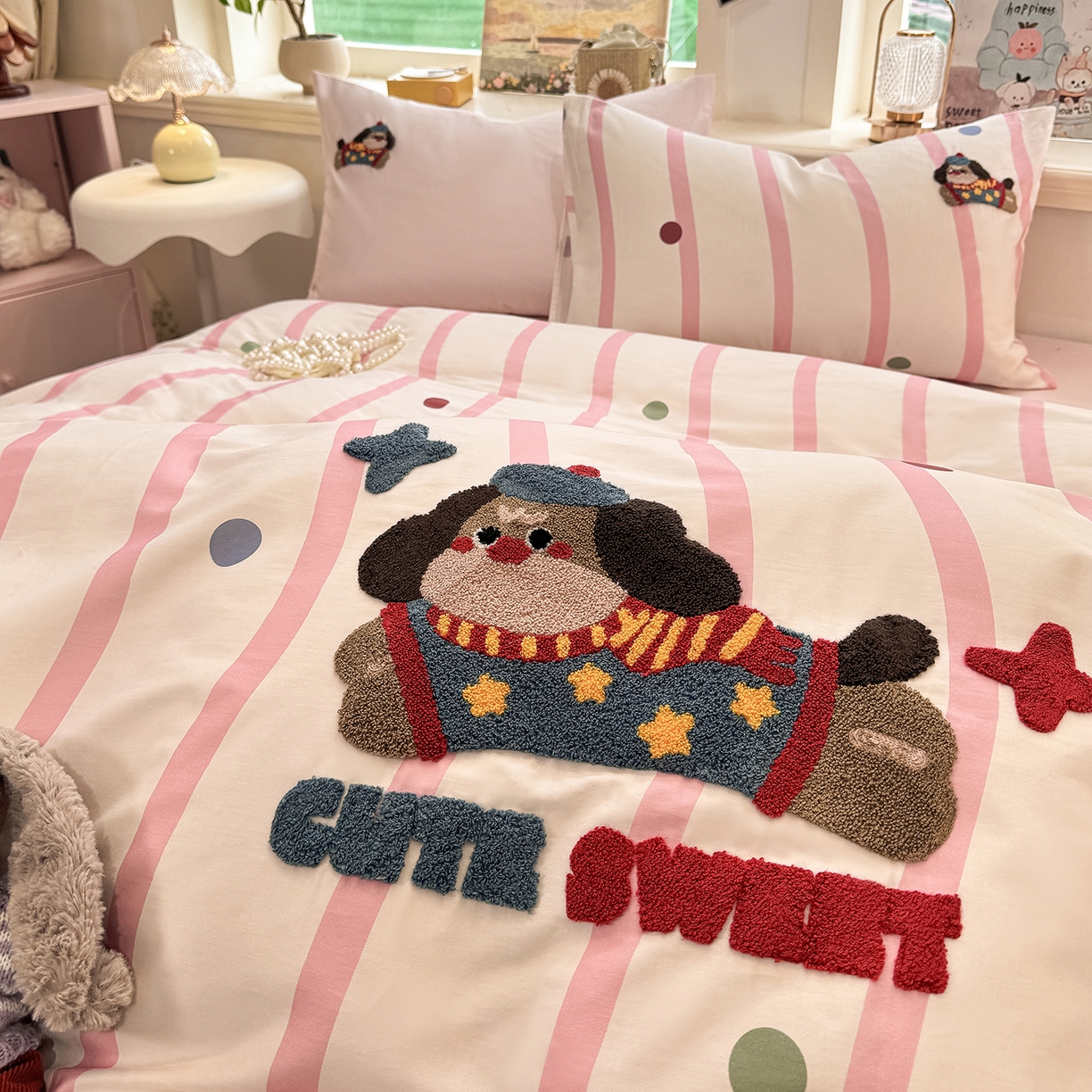 91家纺网 家纺一手货源 找家纺 （总）卧趣家纺 2026新款A类100Pro贡缎全棉纯棉卡通毛巾绣四件套