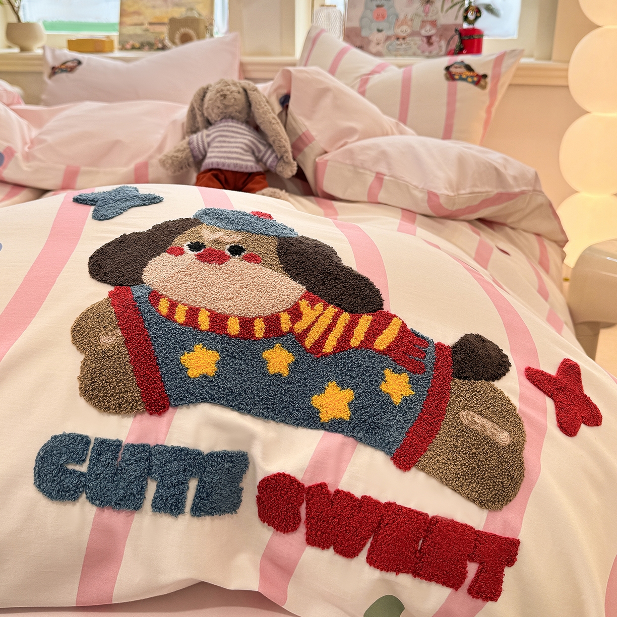 91家纺网 家纺一手货源 找家纺 （总）卧趣家纺 2026新款A类100Pro贡缎全棉纯棉卡通毛巾绣四件套