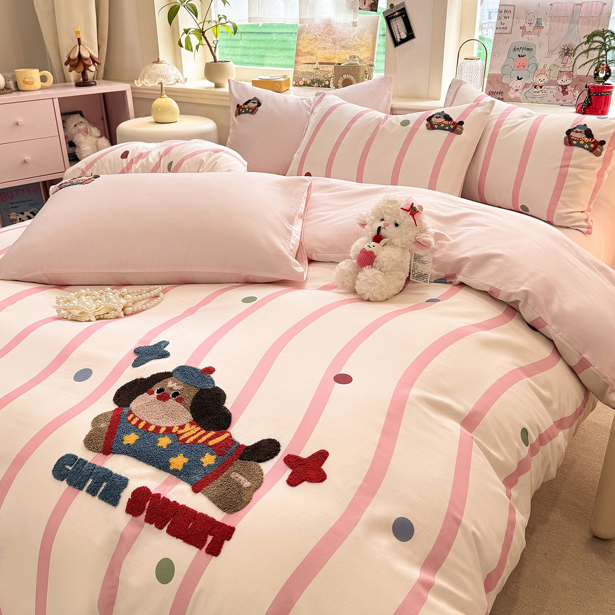 91家纺网 家纺一手货源 找家纺 （总）卧趣家纺 2026新款A类100Pro贡缎全棉纯棉卡通毛巾绣四件套