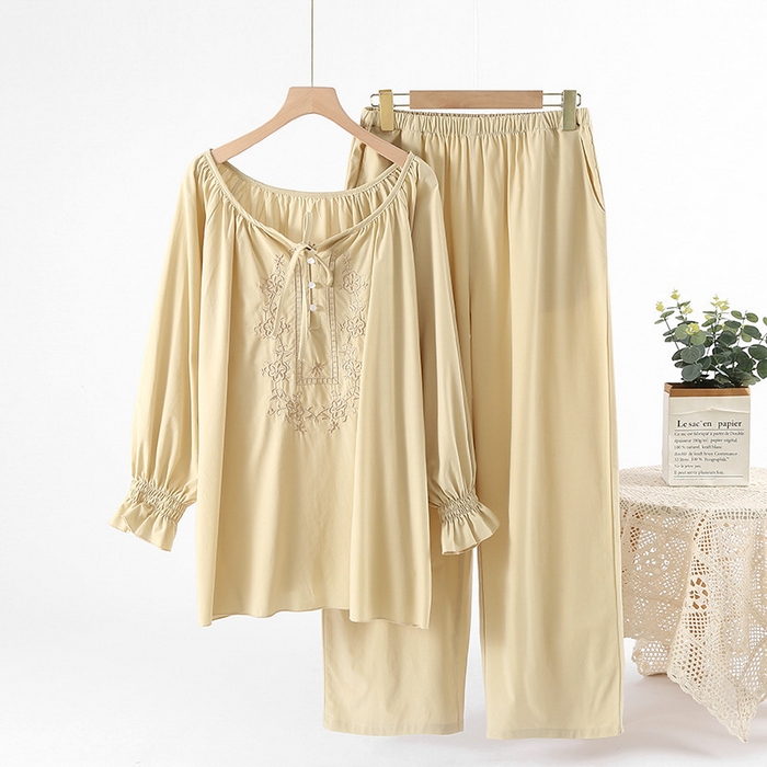 91家纺网 家纺一手货源 找家纺 （总）洛兰沙家居馆 小香风天丝棉睡衣女春秋薄款国风刺绣长袖宽松大码家居服可外穿