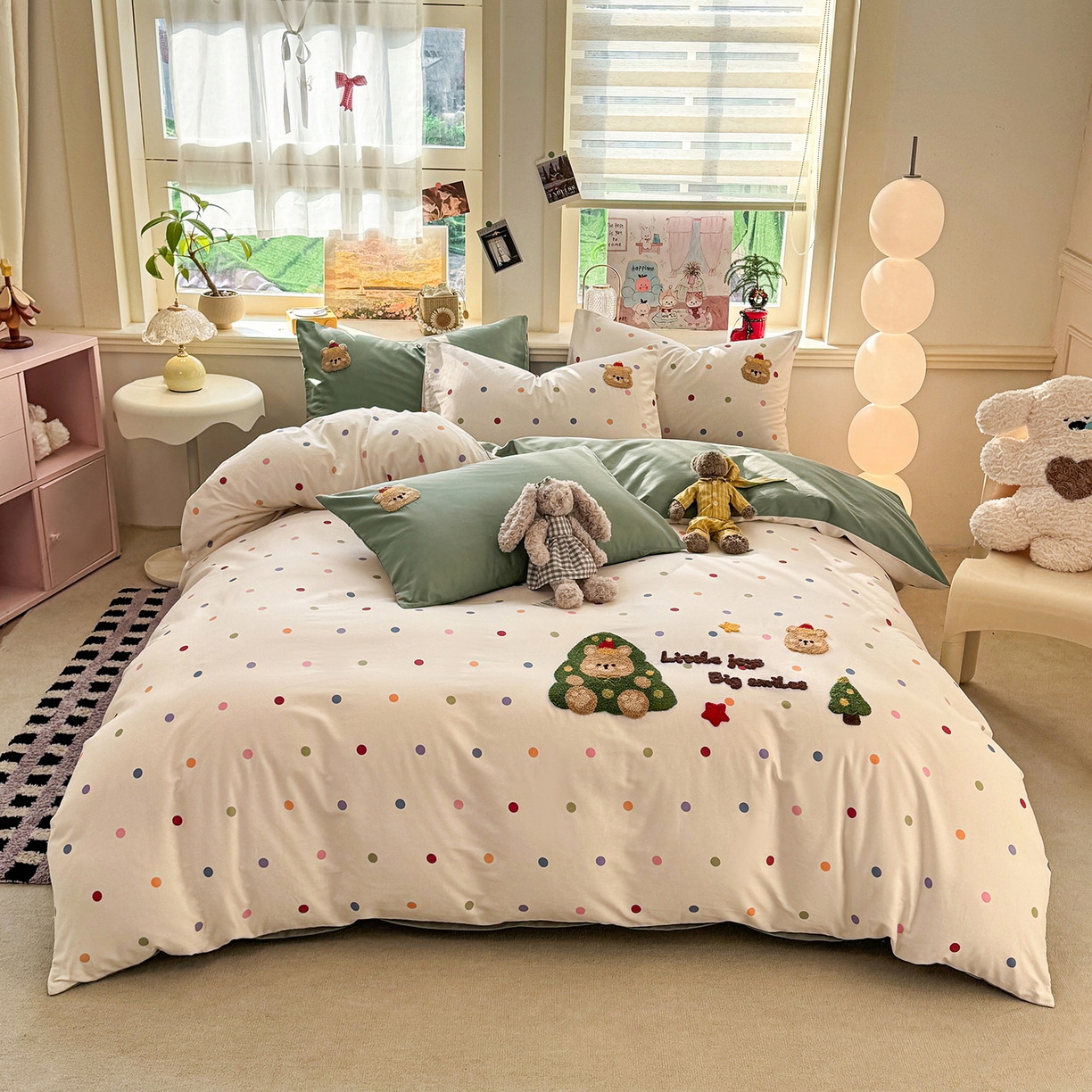 91家纺网 家纺一手货源 找家纺 卧趣家纺 2026新款A类100Pro贡缎全棉纯棉卡通毛巾绣四件套 七彩小熊