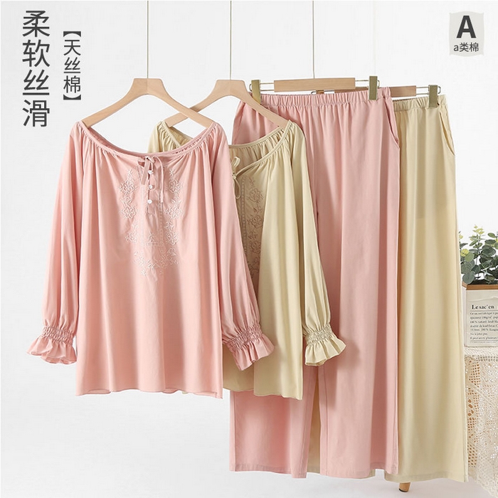 91家纺网 家纺一手货源 找家纺 （总）洛兰沙家居馆 2024新款清新款睡衣女秋冬三层夹棉珊瑚绒加厚保暖两件套女士可外穿加绒家居服