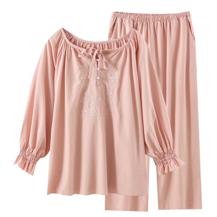 91家纺网 家纺一手货源 找家纺 （总）洛兰沙家居馆 小香风天丝棉睡衣女春秋薄款国风刺绣长袖宽松大码家居服可外穿