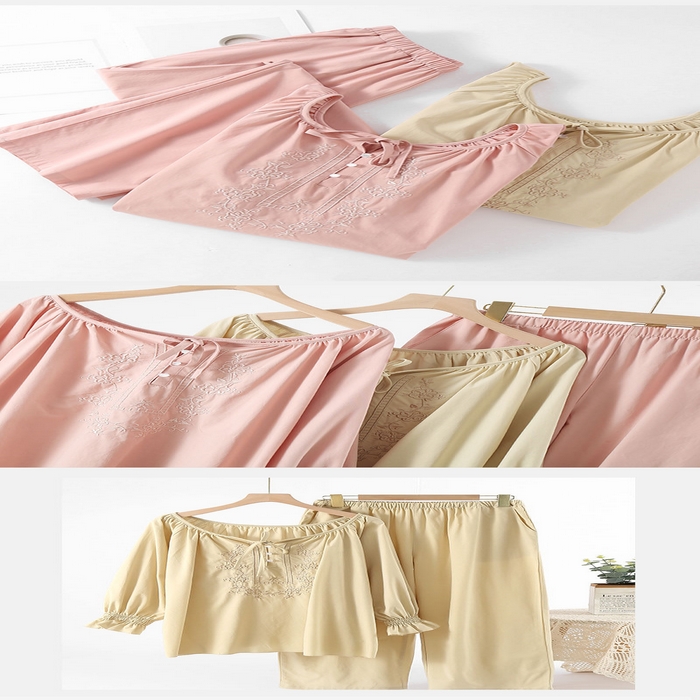 91家纺网 家纺一手货源 找家纺 （总）洛兰沙家居馆 小香风天丝棉睡衣女春秋薄款国风刺绣长袖宽松大码家居服可外穿