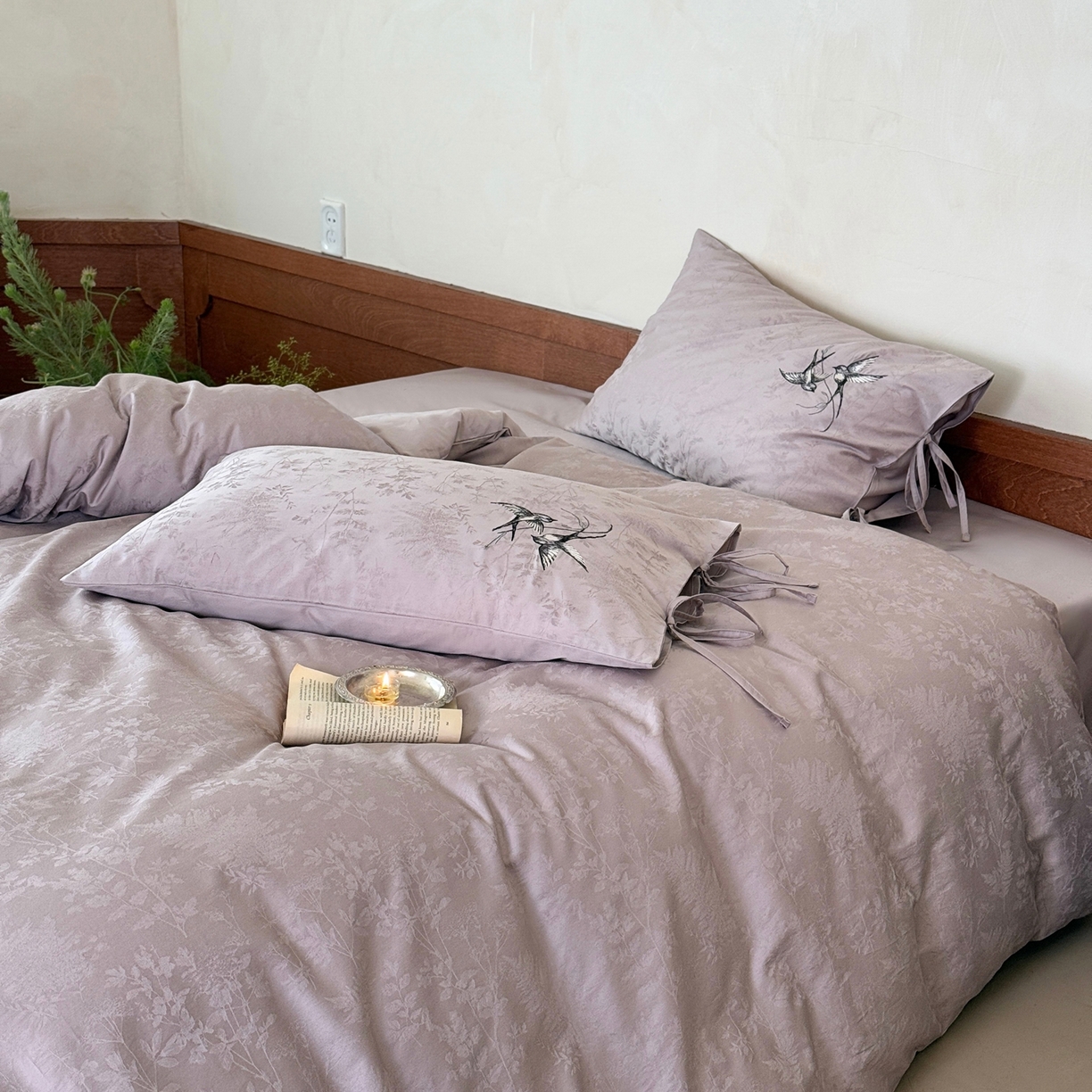 鹿班家居 2026春夏新款100s长绒棉纯棉刺绣提花四件套-鸢语（标准会员-20元） 鸢语-紫色