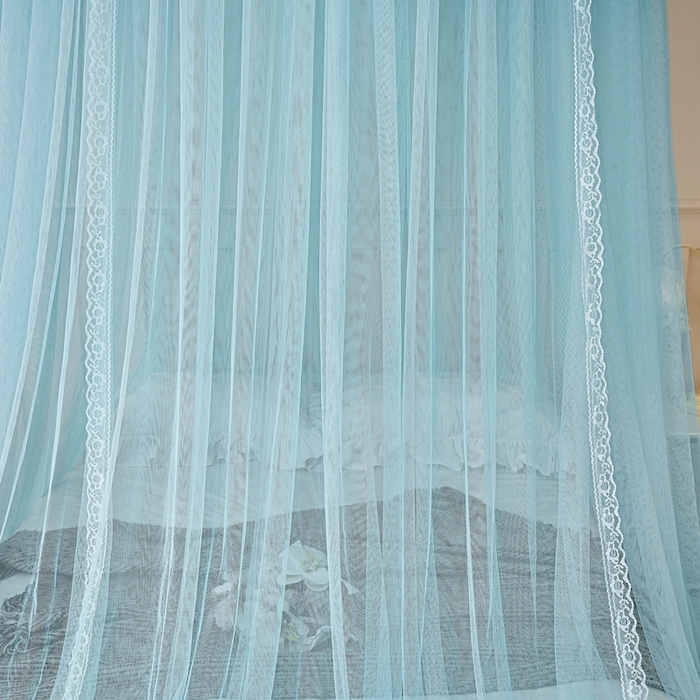 91家纺网 家纺一手货源 找家纺 梦尔佳蚊帐 2026新款蕾丝刺绣花好月圆圆顶蚊帐 水蓝