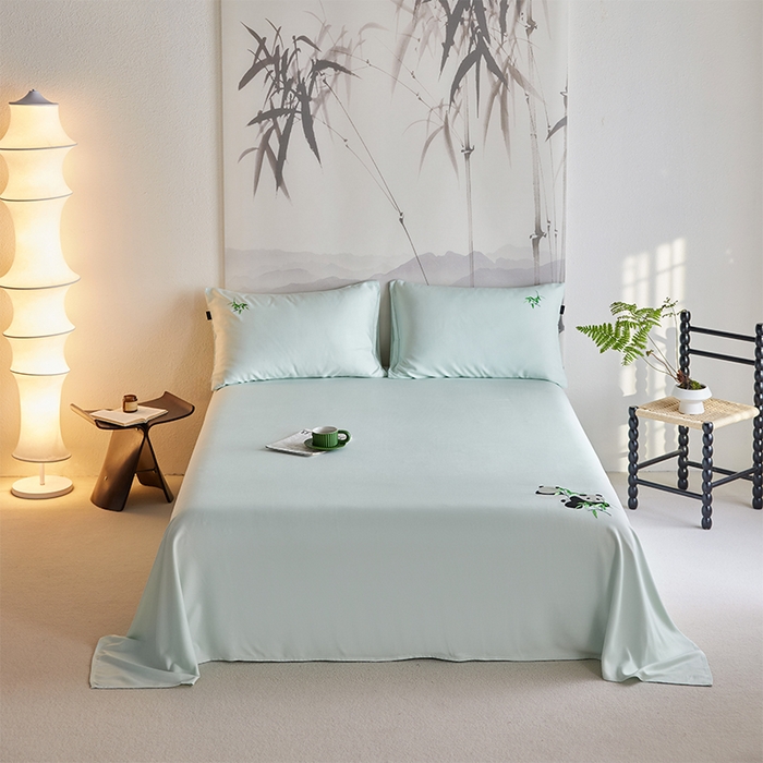 91家纺网 家纺一手货源 找家纺 春皖家纺 2026新款A类竹纤维绣花床单凉席系列-风格2 淡雅绿