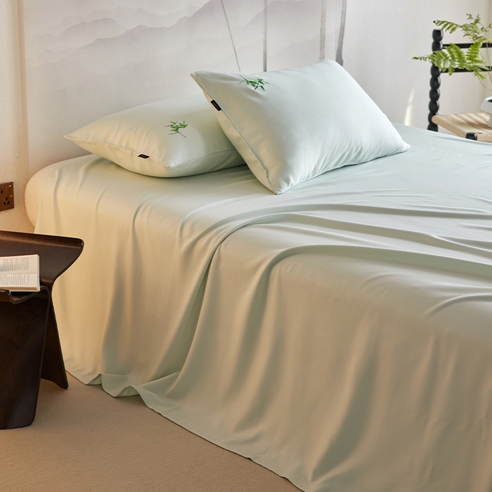 春皖家纺 2026新款A类竹纤维绣花床单凉席系列-风格2 淡雅绿